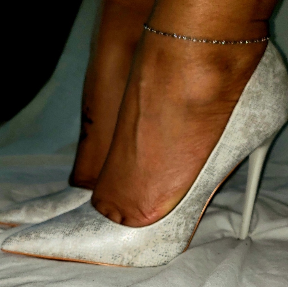 Shoe Republic White Embossed Stiletto Pumps